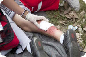 Paramedic attending to a patient.